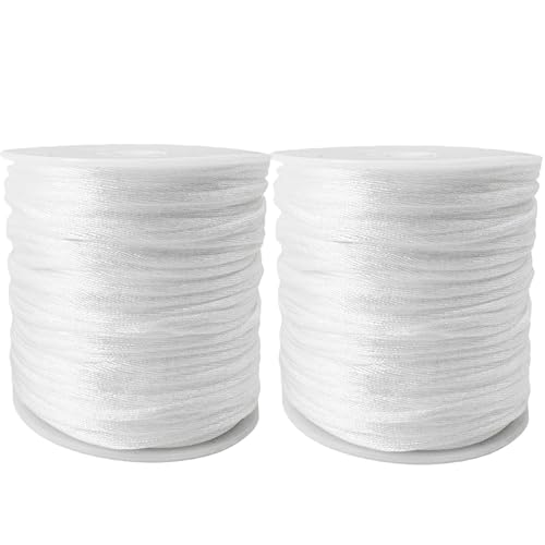 CICI Pamir Tong 2mm White Nylon Cord 100 Yards Satin Rattail Silk Cord Thread- Bracelet Cords-Beading String for Lanyard-Bracelet-Necklace-DIY Crafts & Jewelry Making - Image 1