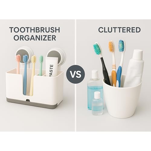 Boniry 1 Pcs Self Adhesive Toothbrush Holders for Bathroom Wall | Toothbrush Stand for Bathroom Organizer | No-Drill, Waterproof, Drainage Design, Space-Saving Storage Rack - Image 3