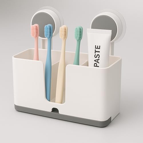 Boniry 1 Pcs Self Adhesive Toothbrush Holders for Bathroom Wall | Toothbrush Stand for Bathroom Organizer | No-Drill, Waterproof, Drainage Design, Space-Saving Storage Rack - Image 1