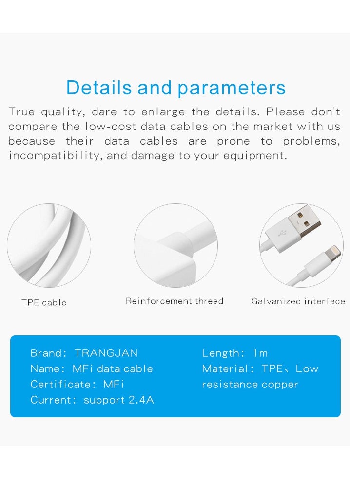 Generic - Lightning To USB Cable for iPhone iPad iPod AirPods(1 M White) - Image 1