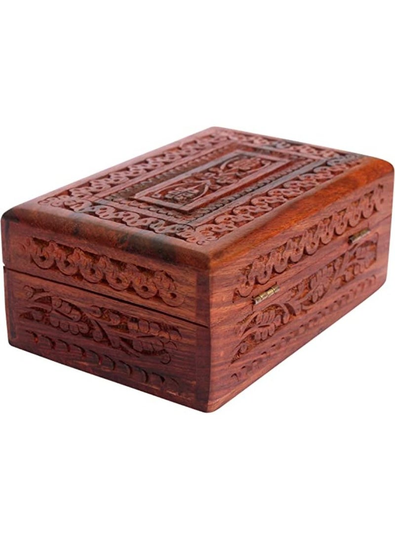 QUESERA Handmade Wooden Jewellery Box for Women Wood Jewel Organizer Hand Carved with Intricate Carvings Gift Items - Image 1