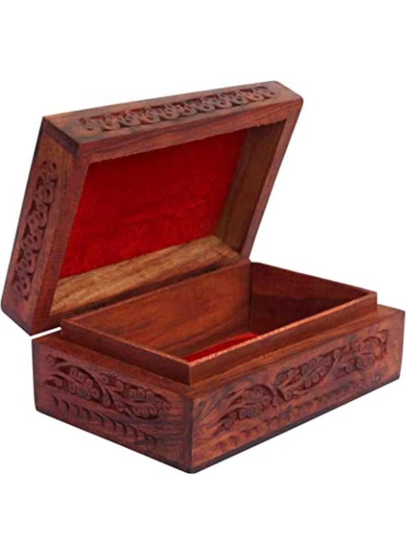 QUESERA Handmade Wooden Jewellery Box for Women Wood Jewel Organizer Hand Carved with Intricate Carvings Gift Items - Image 3