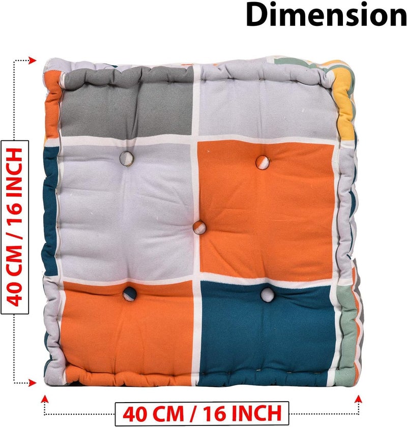 RUSTIC LINEN Square Floor Pillow Tufted Cushion Thick Chair Pads| Chair Cushion | Back Support Cushion | Seat Cushion 16 Inch x 16 Inch Grey Color, Cotton (Multi) - Image 3