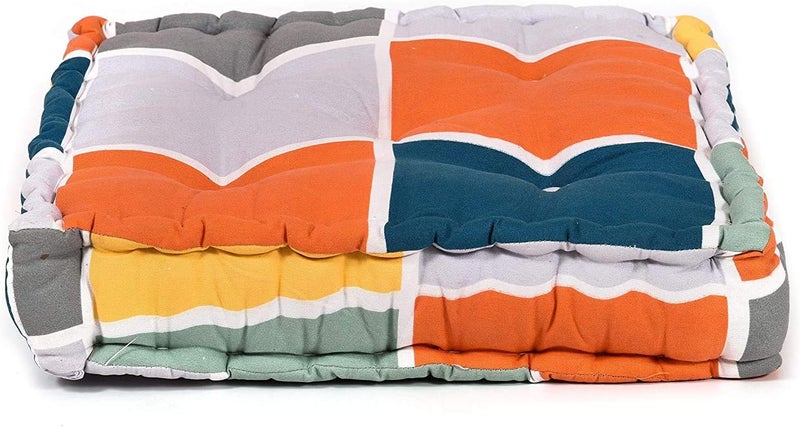 RUSTIC LINEN Square Floor Pillow Tufted Cushion Thick Chair Pads| Chair Cushion | Back Support Cushion | Seat Cushion 16 Inch x 16 Inch Grey Color, Cotton (Multi) - Image 5