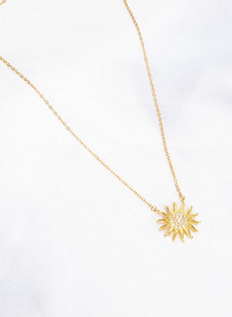 The Black Pearl Accessories Stainless Steel Necklace with a White Zirconic Sun Pendant - Image 3