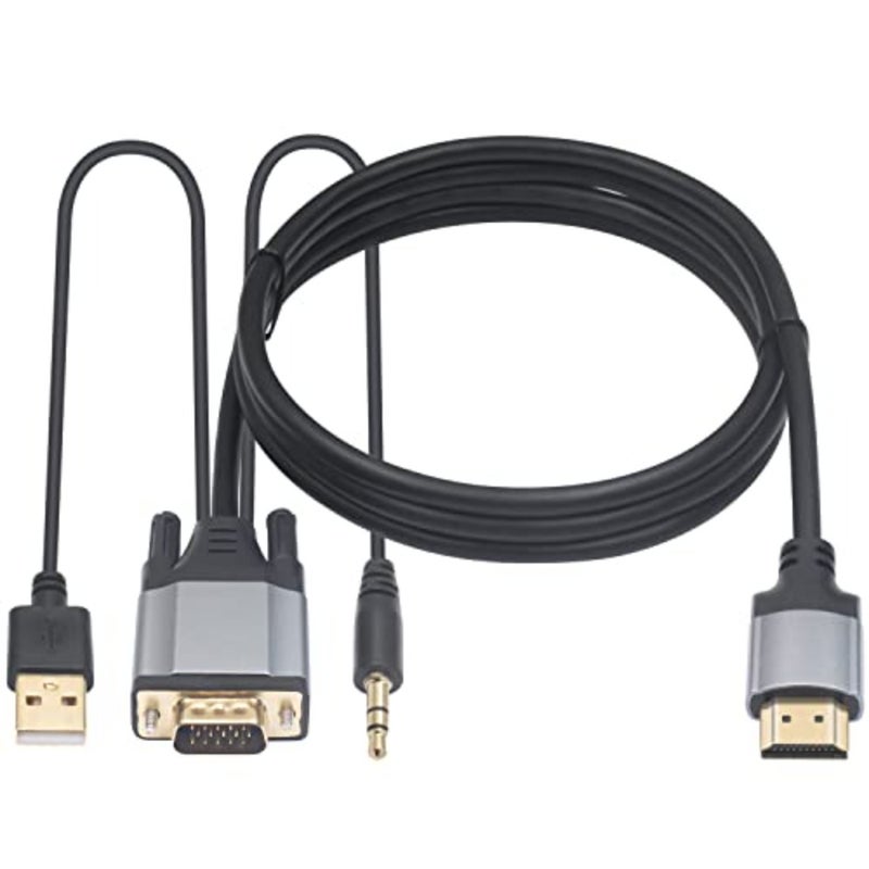 Desktop, Projector, HDTV, Raspberry Pi use: Gold Plated VGA to HDMI Cable with Audio, 5FT, 1080P Active Converter, Metallic Gold - Image 1