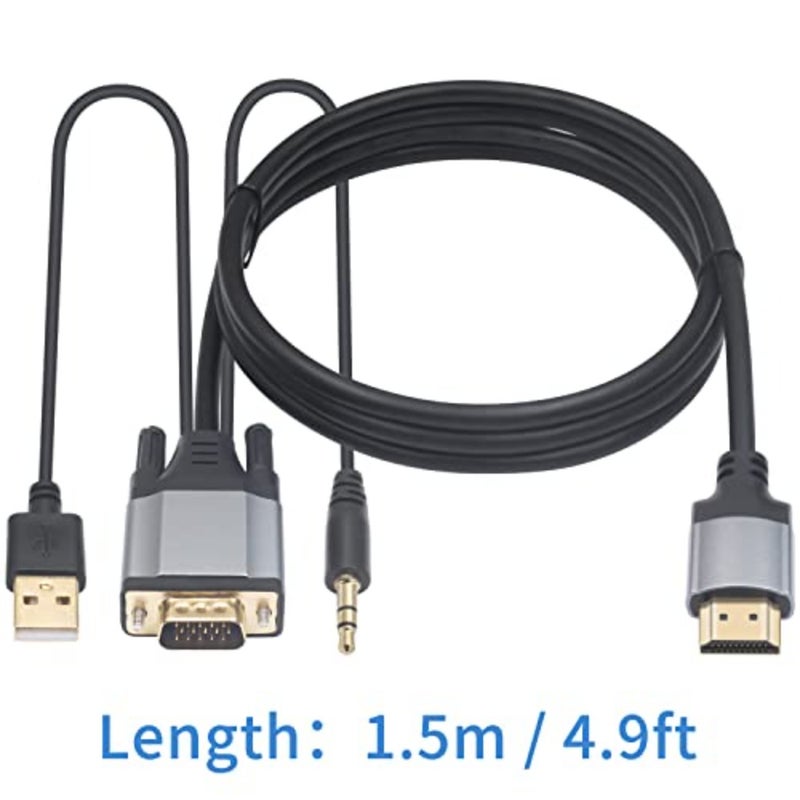 Desktop, Projector, HDTV, Raspberry Pi use: Gold Plated VGA to HDMI Cable with Audio, 5FT, 1080P Active Converter, Metallic Gold - Image 4