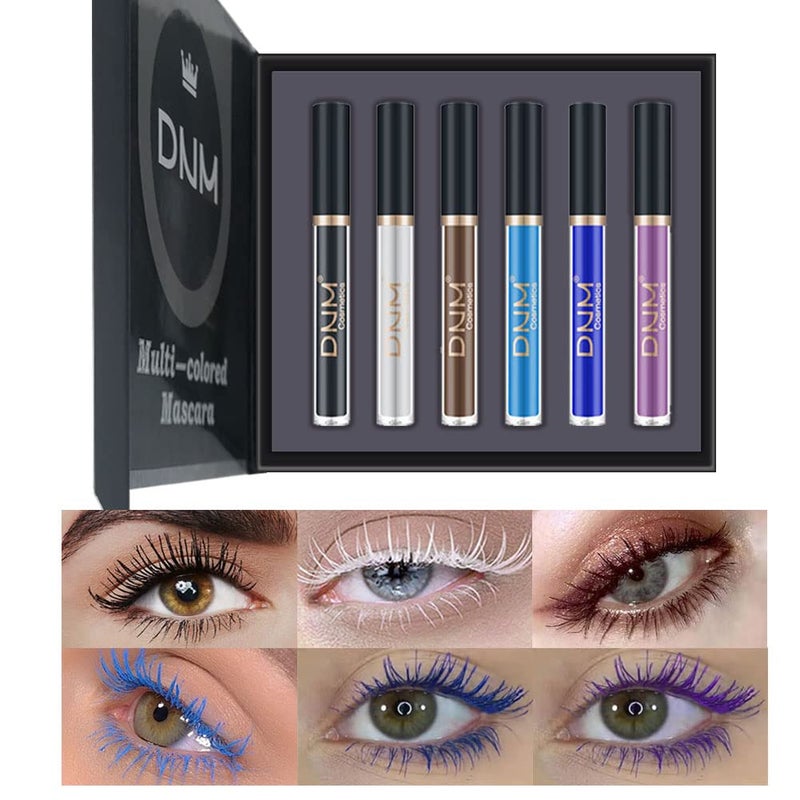 BINGBRUSH Colored Colorful Waterproof Blue Mascara for Eyelashes SetWhite Black Brown Purple Long lasting Charming Voluminous Cruelty Free Vegan Eye Makeup 6 Colors