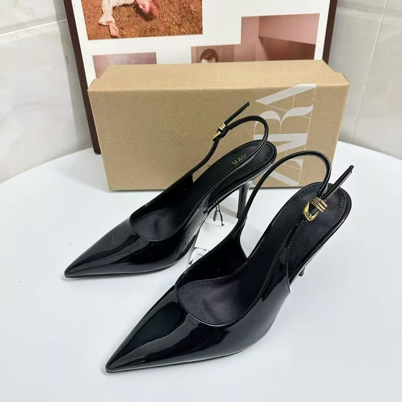 ZA Women's Pointed Toe High Heels 2025 Autumn New Arrival Square Buckle Ankle Strap Thin Heels