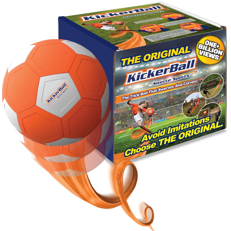 Kickerball - Curve and Swerve Soccer Ball/Football Toy - Kick Like The Pros, Great Gift for Boys and Girls - Perfect for Outdoor & Indoor Match or Game, Bring The World Cup to Your Backyard, Orange - Image 1