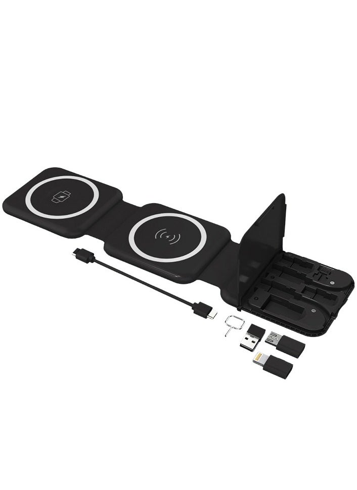 Youque - Multifunctional 10 in 1 Magsafe Wireless ChargerCable Tooling for Mobile Phone\Apple Watch\earphone Fast Charging Dock Station Black - Image 1