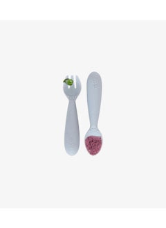 ezpz Baby Mini Fork And Spoon Set, Kids Cutlery Set With Case - 12M+ - Pewter  - Image 2