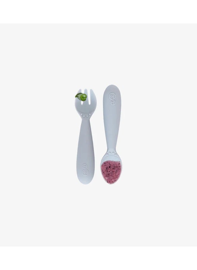ezpz Baby Mini Fork And Spoon Set, Kids Cutlery Set With Case - 12M+ - Pewter  - Image 2