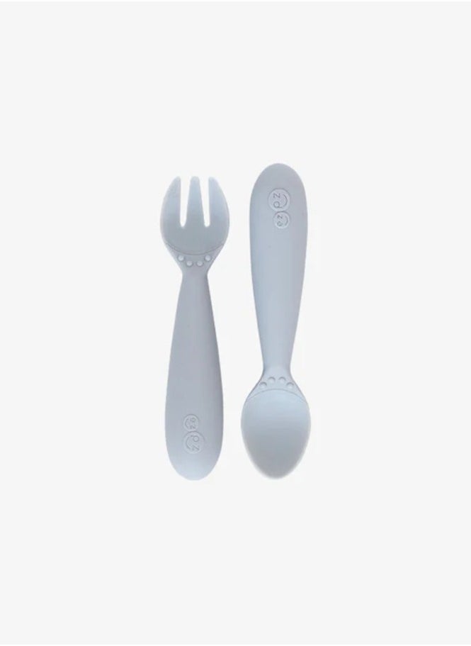 ezpz Baby Mini Fork And Spoon Set, Kids Cutlery Set With Case - 12M+ - Pewter  - Image 1