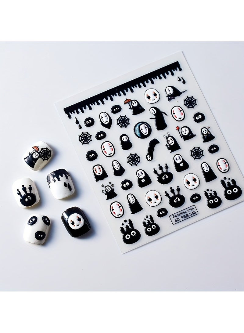 Generic 1Pcs Embossed Halloween Nail Art Stickers Ghost Design Decals - Image 1