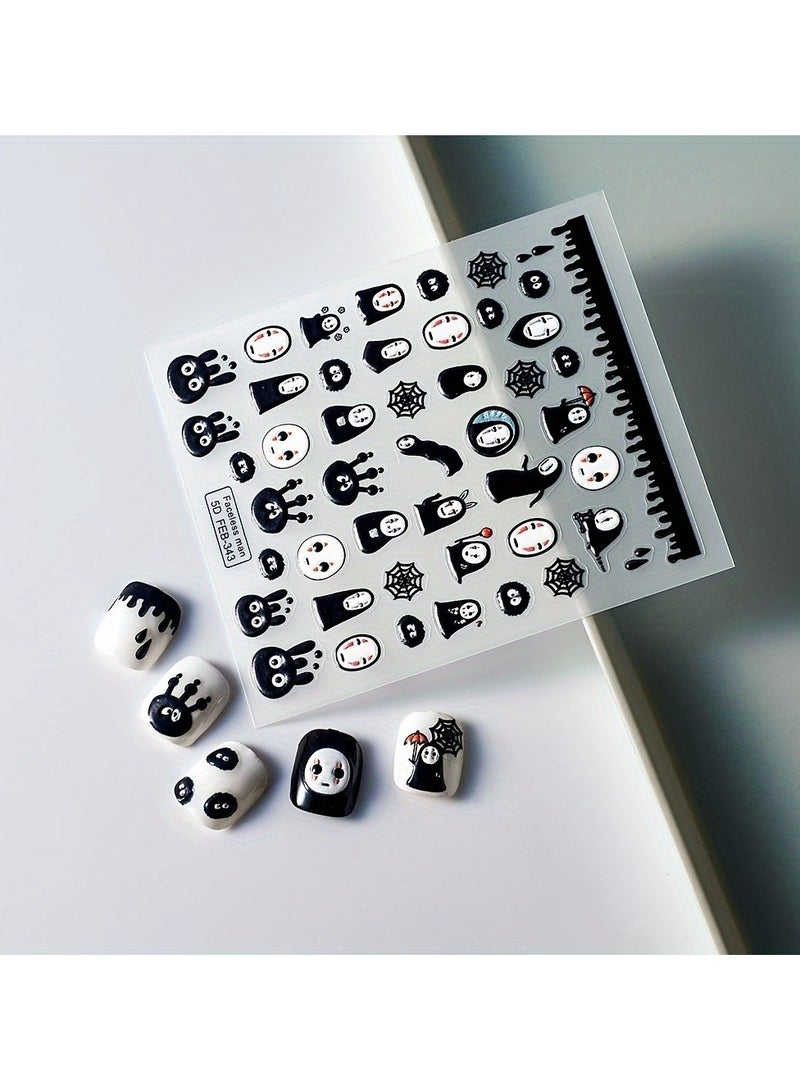 Generic 1Pcs Embossed Halloween Nail Art Stickers Ghost Design Decals - Image 2