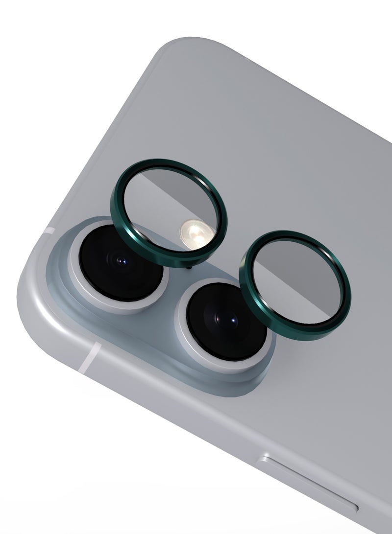 ماكس آند ماكس واقي عدسة الكاميرا لهاتف iPhone 16 و16 Plus - حواف من الألومنيوم، طلاء مضاد للخدش، زجاج شفاف رقيق مقاوم للخدش - أخضر - Image 3