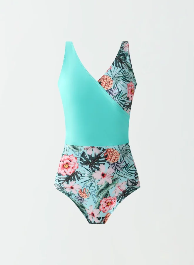 Lilly Bennet Women's Polyester Floral Print Swimsuit, Slim Fit, Turquoise