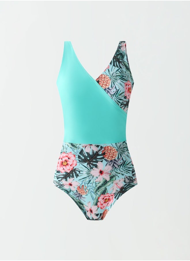 Lilly Bennet - Women's Polyester Floral Print Swimsuit, Slim Fit, Turquoise - Image 1