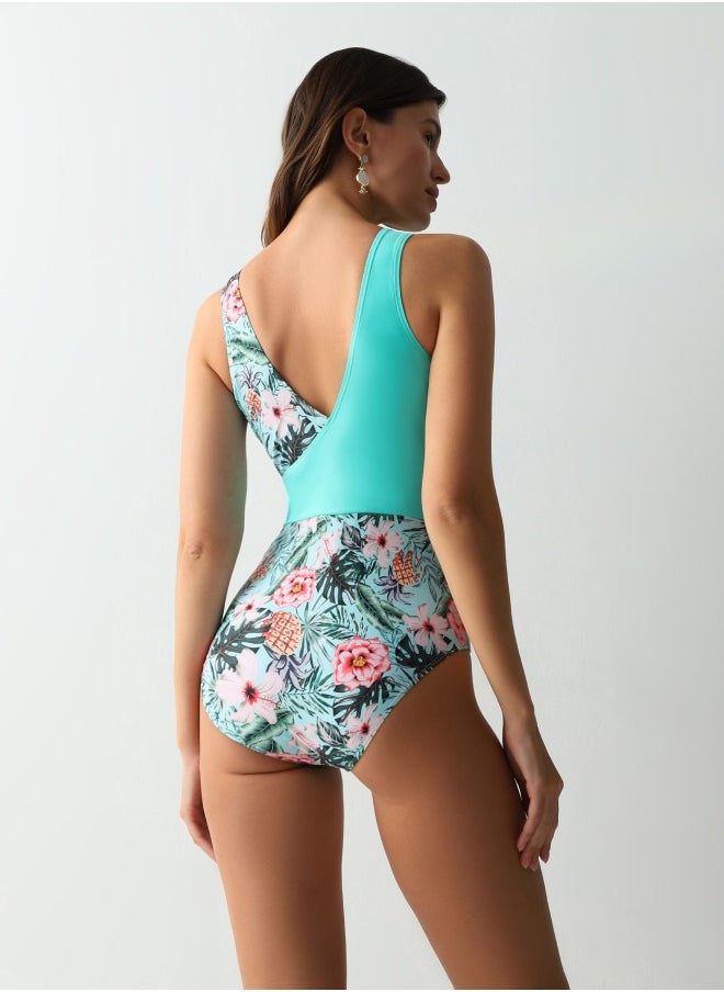 Lilly Bennet - Women's Polyester Floral Print Swimsuit, Slim Fit, Turquoise - Image 1
