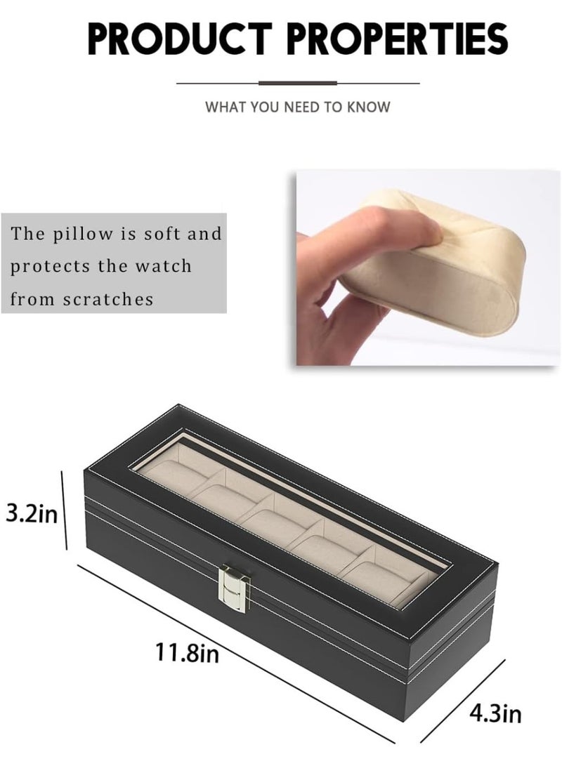 Men's watch display case, leather watch organizer box, travel watch storage tray, watch collection storage holder for women (black leather, 6 slots) - Image 4