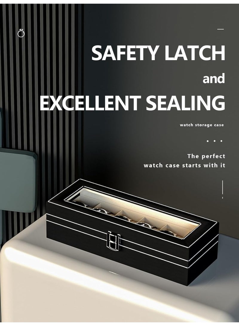 Men's watch display case, leather watch organizer box, travel watch storage tray, watch collection storage holder for women (black leather, 6 slots) - Image 5