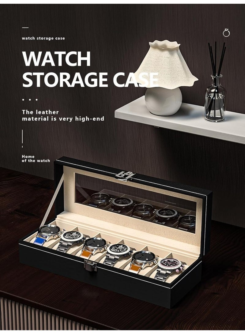 Men's watch display case, leather watch organizer box, travel watch storage tray, watch collection storage holder for women (black leather, 6 slots) - Image 2