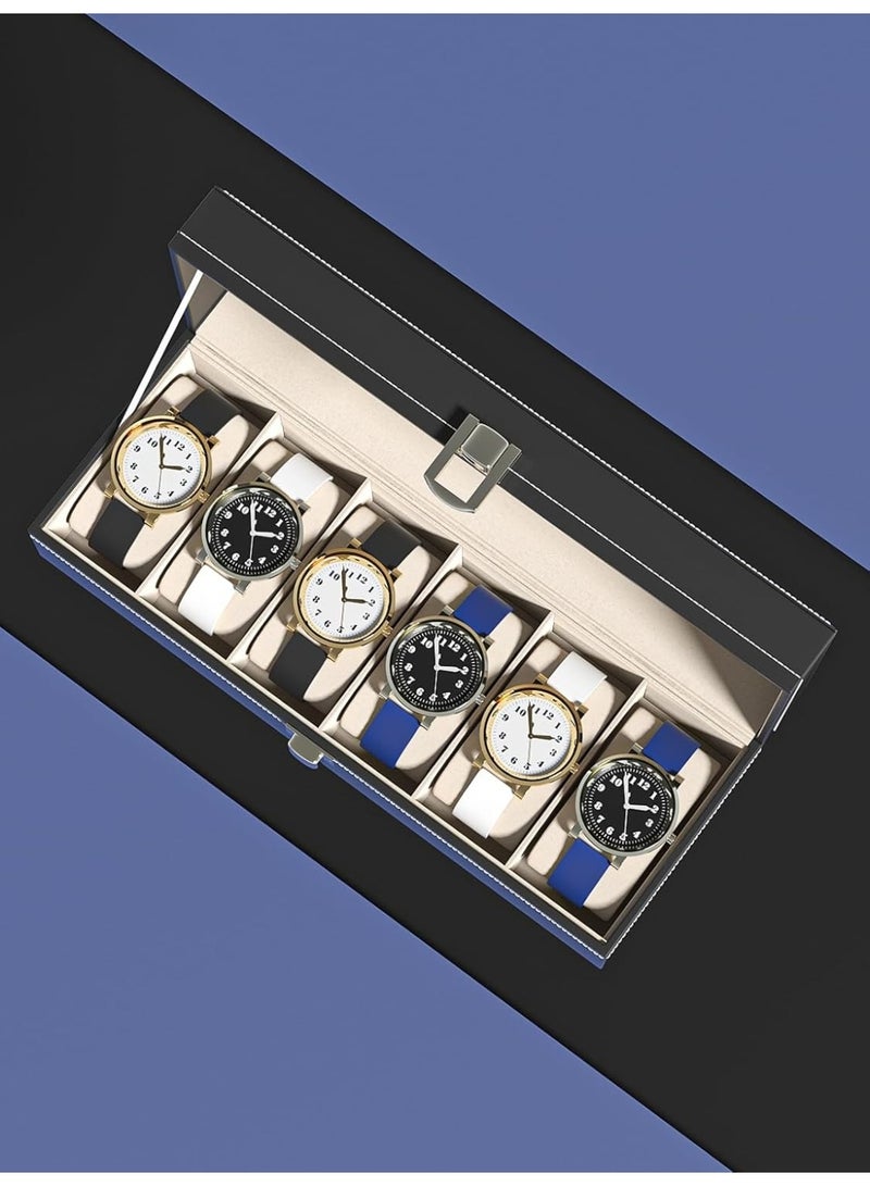 Men's watch display case, leather watch organizer box, travel watch storage tray, watch collection storage holder for women (black leather, 6 slots) - Image 3