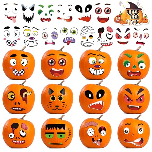 kortes 96 Pack Pumpkin Decorating Stickers Small Pumpkin Face Stickers for Halloween Gifts and Kids Party Favors Funny Make DIY Craft - Image 1