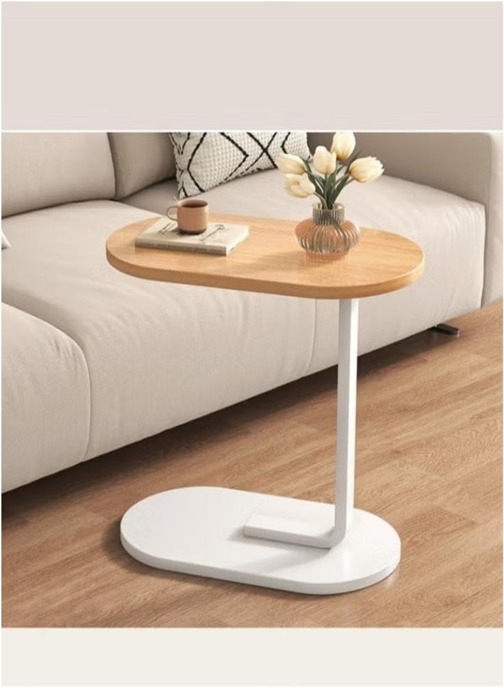 Generic C Shaped Side Table with Metal Frame Coffee Bed Couch End Table Laptop Holder Table for Living Room Bedroom Bedside (Original Wood Color + White frame)  - Image 3