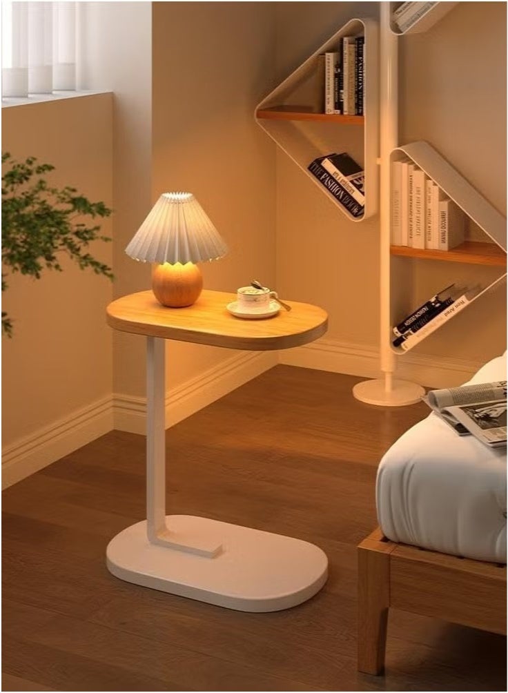 Generic C Shaped Side Table with Metal Frame Coffee Bed Couch End Table Laptop Holder Table for Living Room Bedroom Bedside (Original Wood Color + White frame)  - Image 2