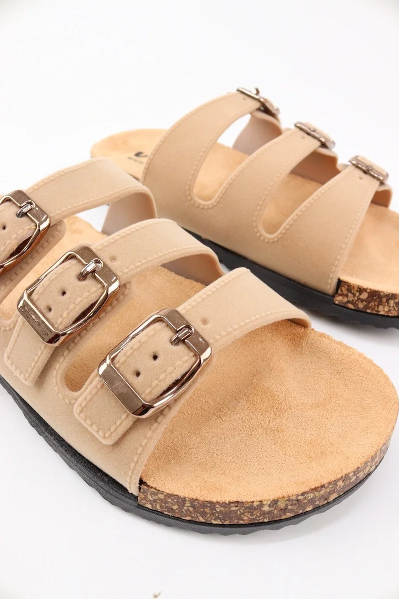 Viny KHAKI VINY Women's Comfort Slide Sandals – Adjustable Triple Buckle Slippers, Lightweight Cushioned Comfort Slides for Walking, Travel, Beach & Everyday Wear for Women | Best Price UAE