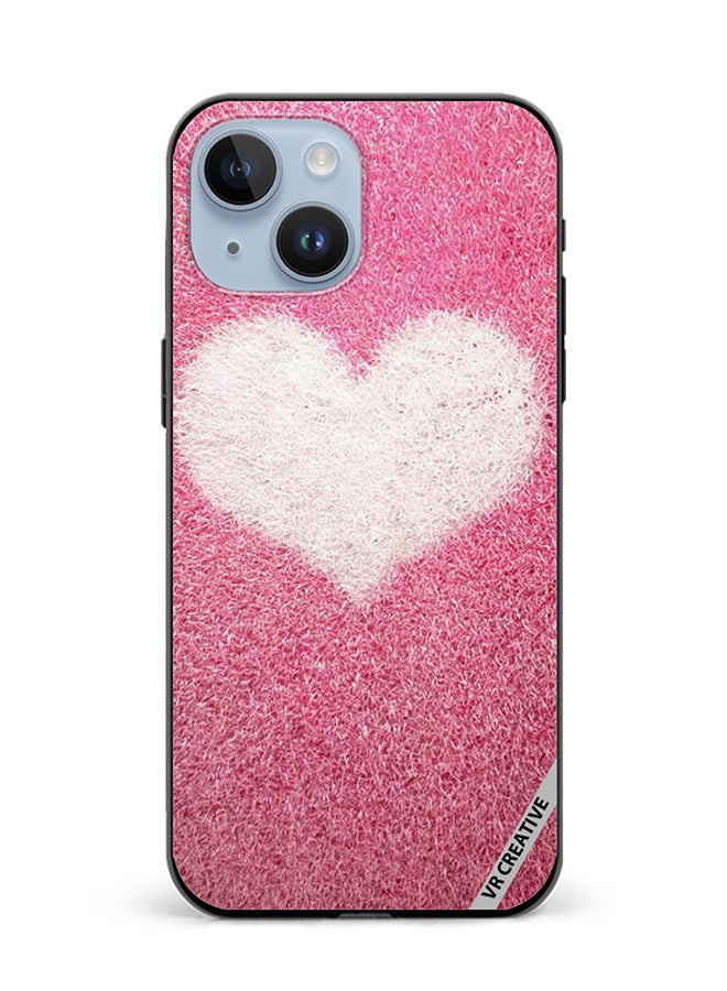 VR CREATIVE Protective Case Cover For Apple iPhone 15 Plus Pink with white heart Design Multicolour - Image 1