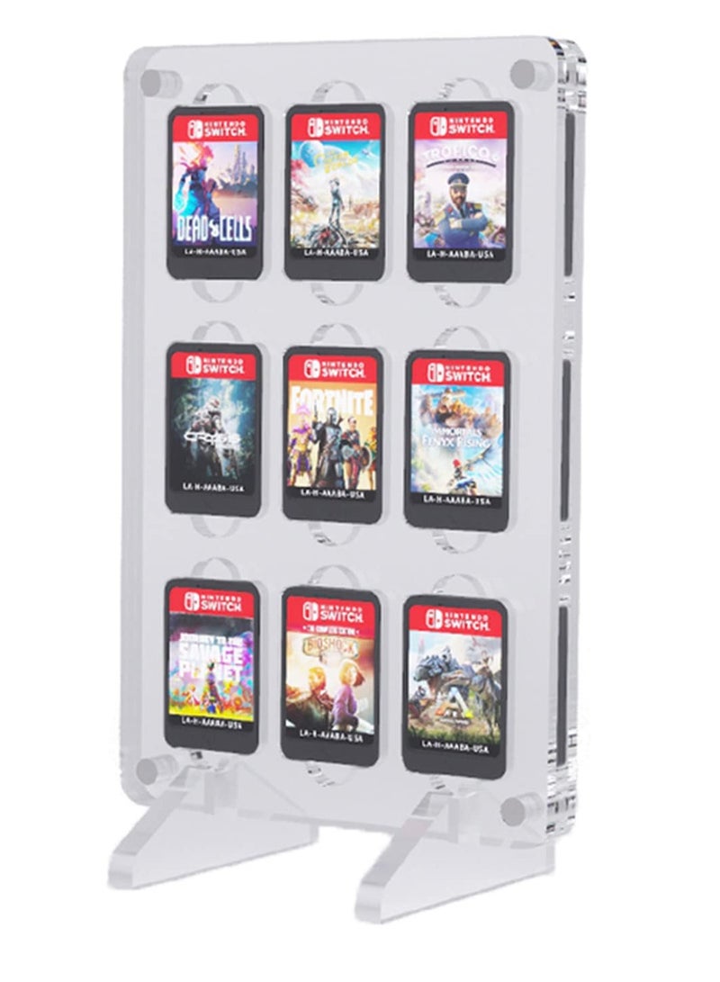 general Game Card Case for Nintendo Switch, 9 Slot Clear Acrylic Game Storage Case Crystal Magnetic Cassette Display Case for Card Protection Two-legged Stand Ornament - Image 1