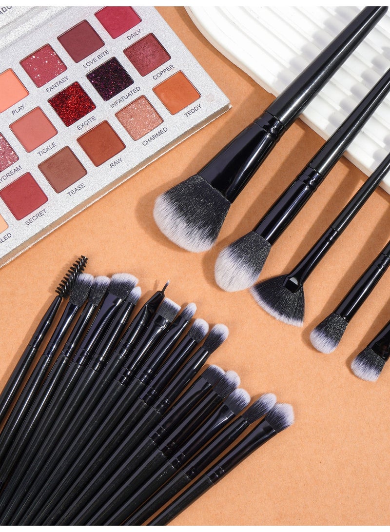 MAANGE مجموعة فرش مكياج احترافية 20 قطعة فرش مكياج صناعية فاخرة فرش أساس فرش دمج بودرة الوجه بلاشر ظلال عيون (أسود) - Image 2