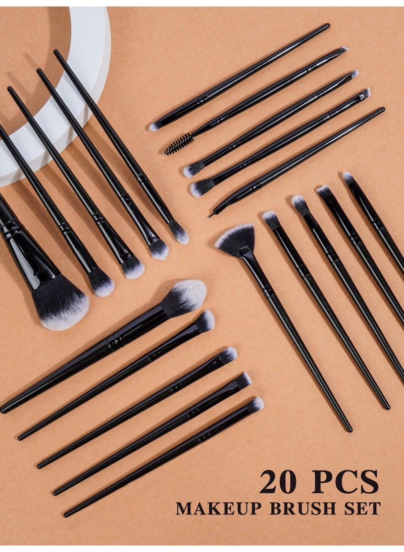 MAANGE مجموعة فرش مكياج احترافية 20 قطعة فرش مكياج صناعية فاخرة فرش أساس فرش دمج بودرة الوجه بلاشر ظلال عيون (أسود) - Image 5