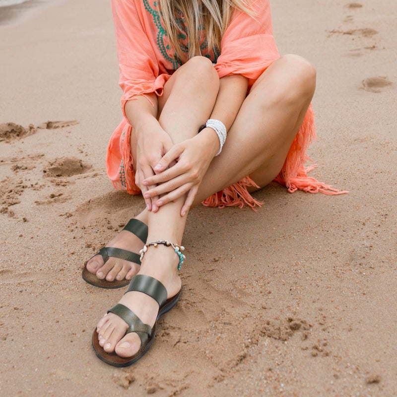 Aerosoft Womens Slides Slip On Comfort with Arch Support Slides for Women Summer Yoga Mat Walking Ladies Flat Sandals (Violet Green Size 7) - Image 2