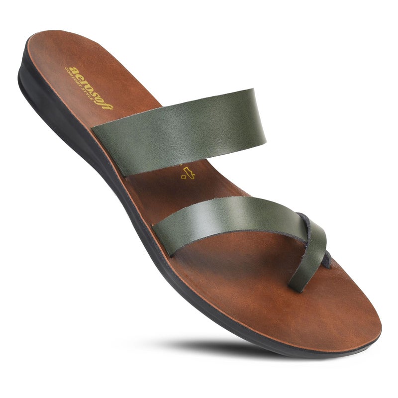 Aerosoft Womens Slides Slip On Comfort with Arch Support Slides for Women Summer Yoga Mat Walking Ladies Flat Sandals (Violet Green Size 7) - Image 1