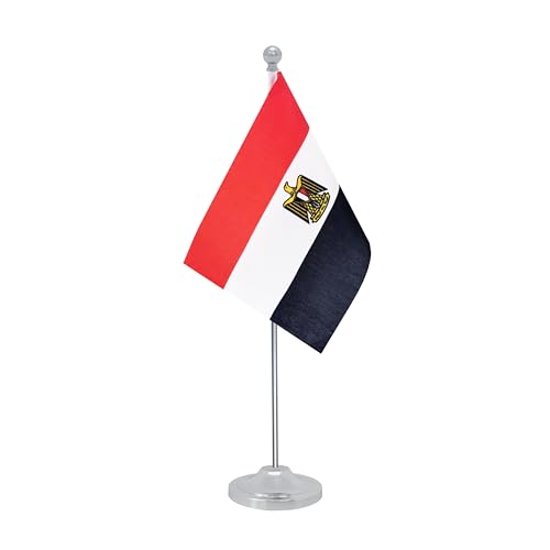 Rotenl Egypt Desk Flag Egyptian Table Office Flag with Metal Pole and Stand Base International Country Flags Festival Event Celebration Classroom Meeting Desktop Decor Egypt - Image 1