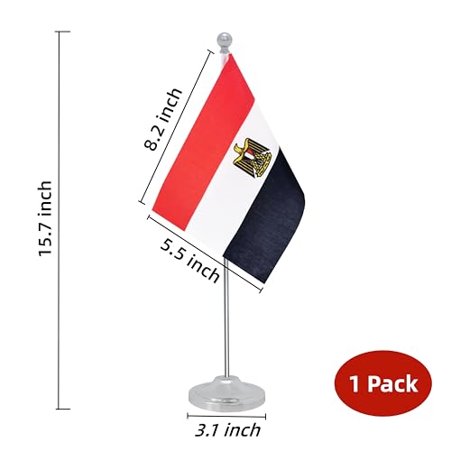 Rotenl Egypt Desk Flag Egyptian Table Office Flag with Metal Pole and Stand Base International Country Flags Festival Event Celebration Classroom Meeting Desktop Decor Egypt - Image 3