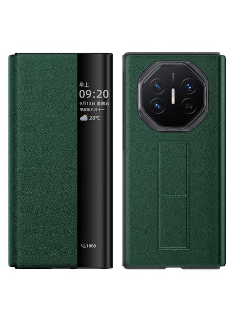 Compatible with Huawei Mate XT Ultimate Design Case with Stand Strap Hand Holder, Leather Flip Case Cover with Smart View Touch Window & Auto Screen Sleep/Wake