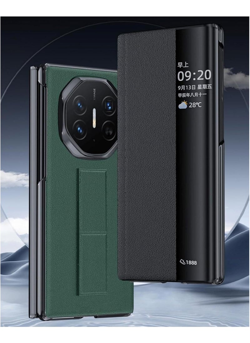 Compatible with Huawei Mate XT Ultimate Design Case with Stand Strap Hand Holder, Leather Flip Case Cover with Smart View Touch Window & Auto Screen Sleep/Wake