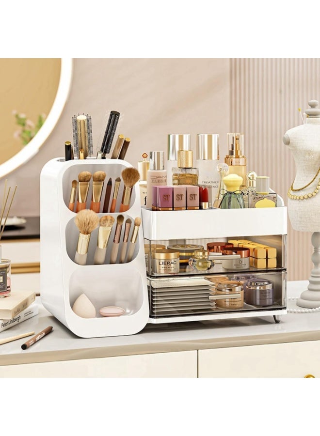 Forthcan Makeup Organizer with Drawers for Vanity, Large 3-Tier Cosmetic Storage Box, Spacious Display Case for Beauty Essentials (White) - Image 1