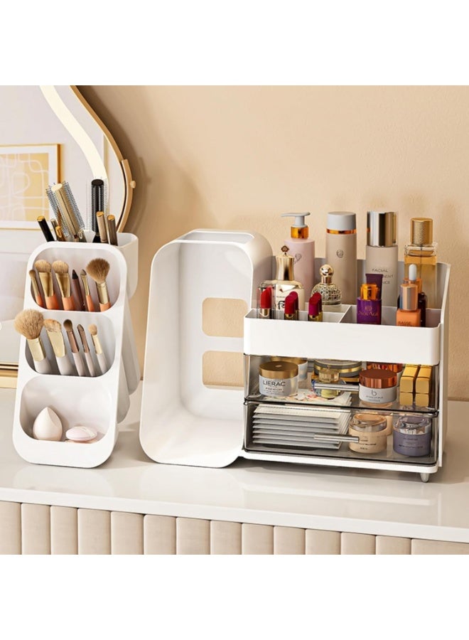 Forthcan Makeup Organizer with Drawers for Vanity, Large 3-Tier Cosmetic Storage Box, Spacious Display Case for Beauty Essentials (White) - Image 3