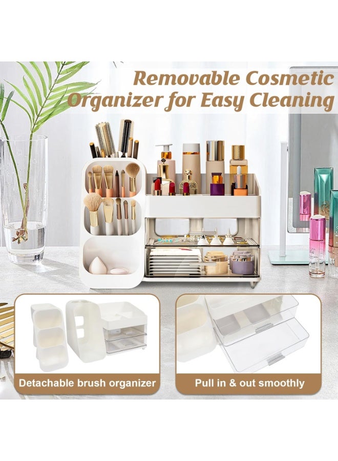 Forthcan Makeup Organizer with Drawers for Vanity, Large 3-Tier Cosmetic Storage Box, Spacious Display Case for Beauty Essentials (White) - Image 2