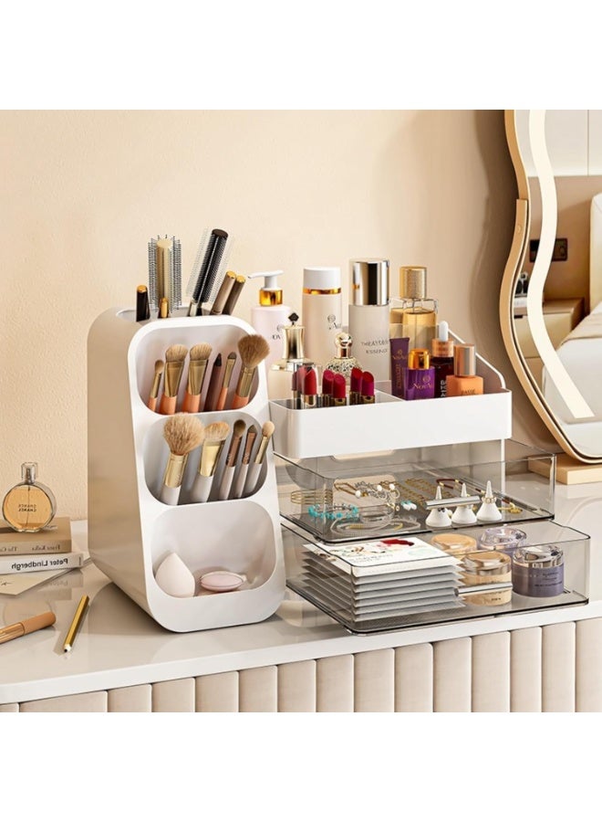 Forthcan Makeup Organizer with Drawers for Vanity, Large 3-Tier Cosmetic Storage Box, Spacious Display Case for Beauty Essentials (White) - Image 4