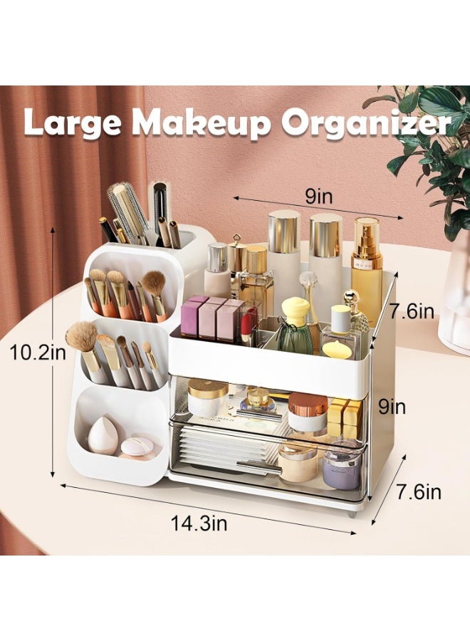 Forthcan Makeup Organizer with Drawers for Vanity, Large 3-Tier Cosmetic Storage Box, Spacious Display Case for Beauty Essentials (White) - Image 5