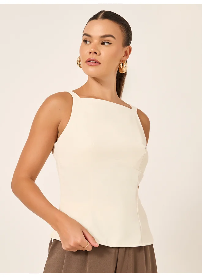 ستايلي Styli Solid Square Neck Sleeveless Top