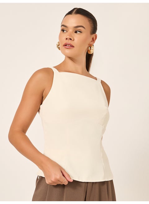 Styli Solid Square Neck Sleeveless Top