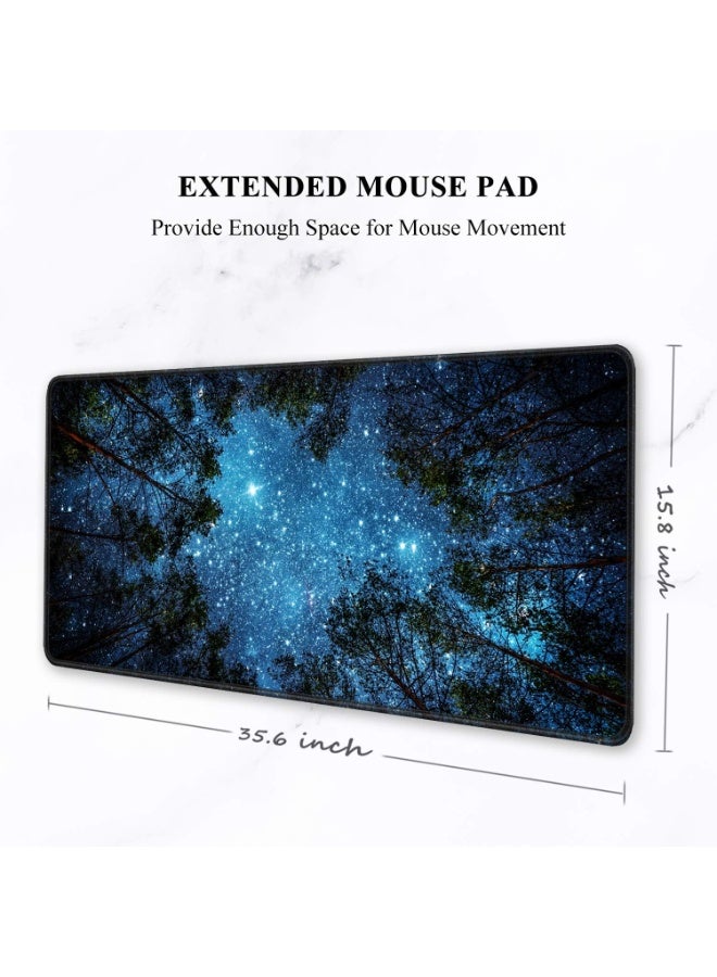 Large Mouse Pad, Full Desk XXL Extended Gaming Mouse Pad 35" X 15", Waterproof Desk Mat with Stitched Edges, Non-Slip Laptop Computer Keyboard Mousepad for Office and Home, Night Sky Design - Image 5